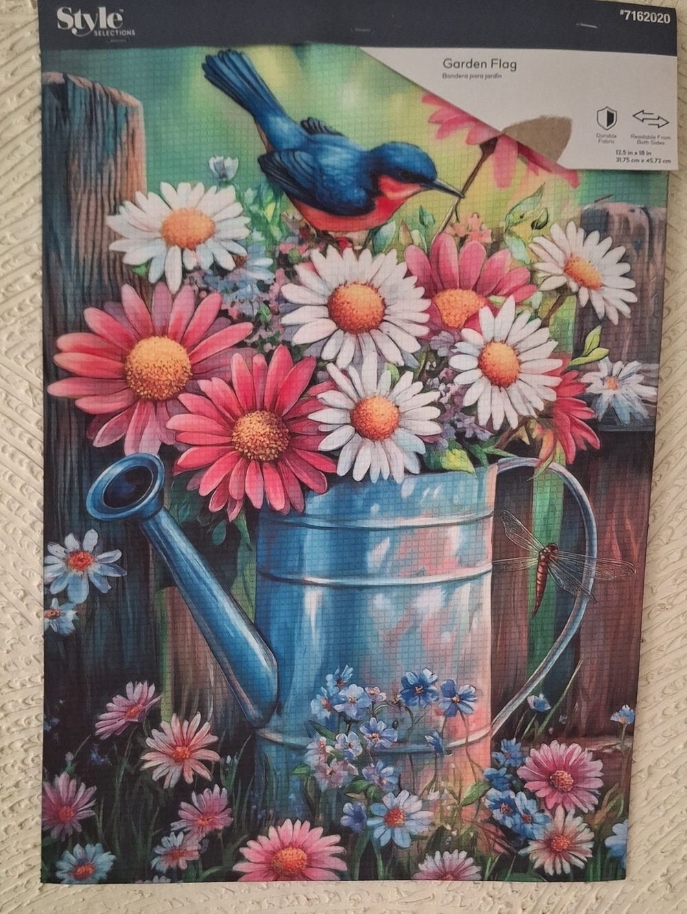 Source Unknown Blue Watering Can with Pink & White Daisies Tapestry